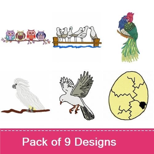 Birds and Nature Embroidery Designs Bundle – Owl Family, Parrot, Eagle & More (9 Designs)