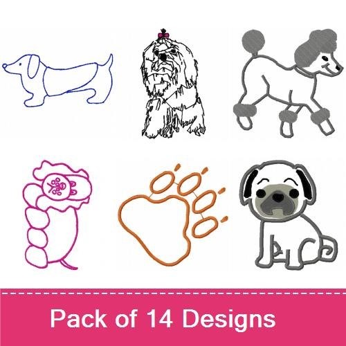 Dachshund & Pug Embroidery Bundle – Dog Breeds and Paw Prints (14 Designs)