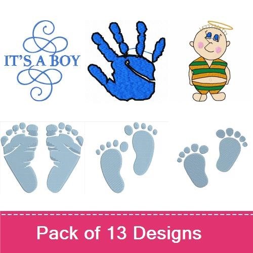 Baby Boy Weather Embroidery Bundle – Baby Boy with Umbrella, Raindrops with It's a Boy & More (13 Designs)