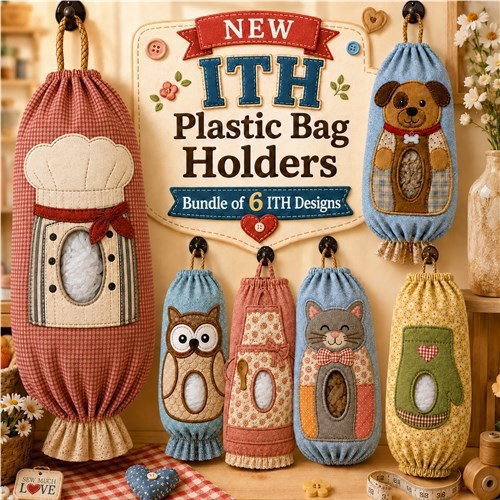 ITH Bag Holder Embroidery Bundle – Chef, Dog, Owl & Cat (6 Designs)