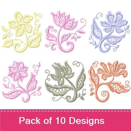 Elegant Floral Embroidery Designs Bundle – Coral, Yellow, Pink, Blue & More (10 Designs)