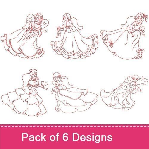 Redwork Vintage Angel Girls Embroidery Designs Bundle – Angel Girl with Balloon, Flowers, & More (6 Designs)