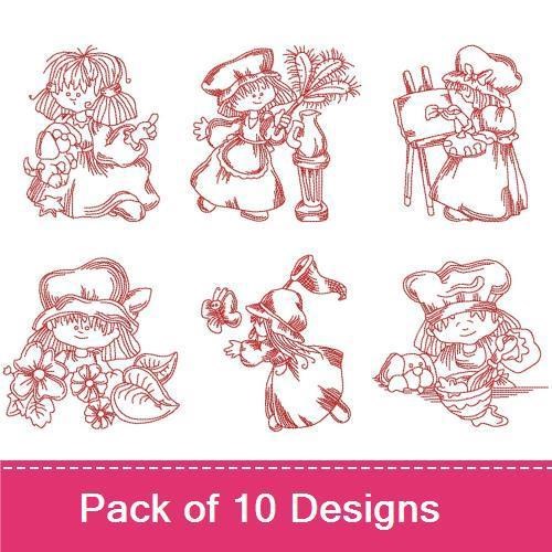 Girl Character Embroidery Bundle – Crafting and Gardening Themes (10 Designs)
