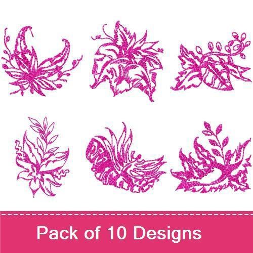 Redwork Tropical Leaves Embroidery Designs Bundle – Tropical Leaf Design 1, Tropical Leaf Design 2, Tropical Leaf Design 3 & More (10 Designs)