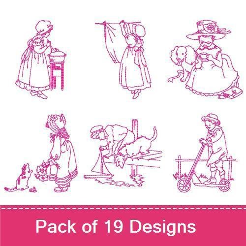 Vintage Girl Embroidery Bundle – Charming Scenes (19 Designs)