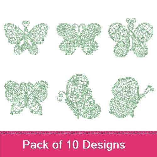 FSL Elegant Lace Butterflies Embroidery Designs Bundle – Large Lace Butterfly, Small Lace Butterfly & More (10 Designs)
