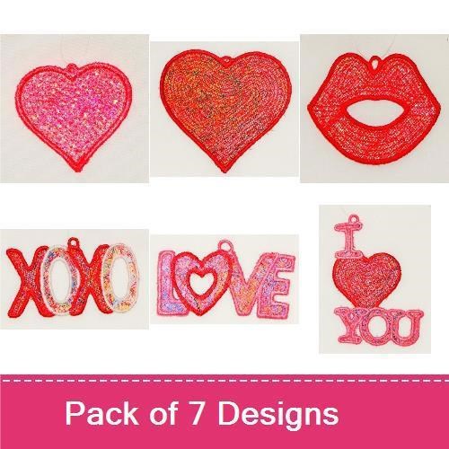FSL Valentine Love Embroidery Designs Bundle – LOVE Tag, Heart Ornament, XOXO Tag & More (7 Designs)
