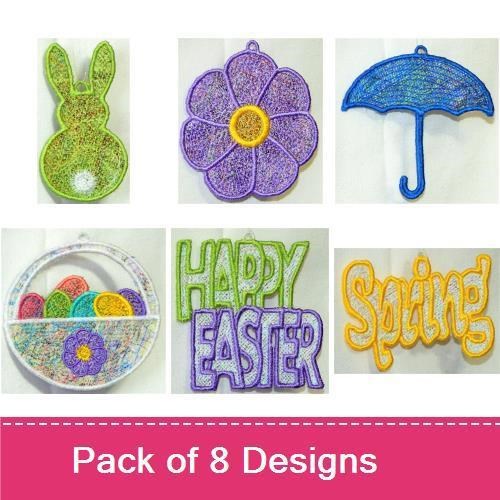 FSL Spring & Easter Embroidery Designs Bundle – Bunny, Cross, Flower & More (8 Designs)