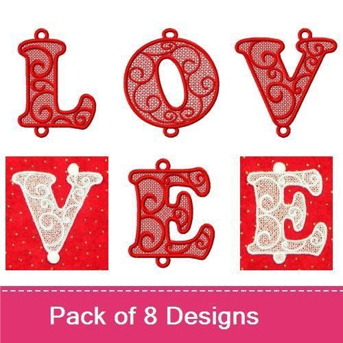 FSL Lace Alphabet Embroidery Designs Bundle – L, O, V, E & More (8 Designs)