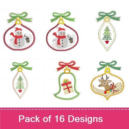 Christmas Ornaments Embroidery Designs Bundle – Snowman, Tree, Reindeer & More (16 Designs)