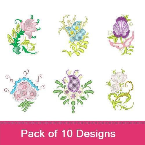 Floral Embroidery Designs Bundle – Vintage Floral Design 1, Vintage Floral Design 2, Vintage Floral Design 3 & More (10 Designs)