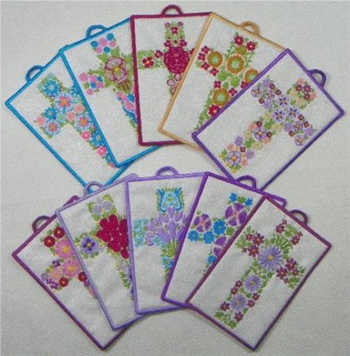 ITH Floral Cross Embroidery Designs Bundle – Floral Cross Bookmark with Purple Edging, Pink Edging, Blue Edging & More (10 Designs)