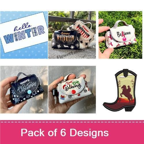 ITH Holiday Themed Mini Purses Embroidery Designs Bundle – Halloween Mini Purse, Blessed Mini Purse, Fall Mini Purse & More (6 Designs)