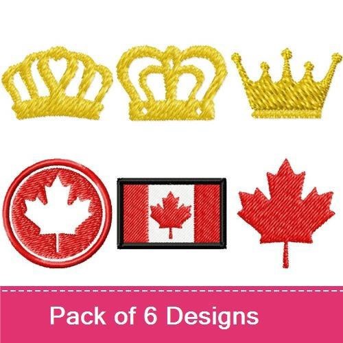 Royal Crowns & Canadian Symbols Embroidery Designs Bundle – Royal Crown, Canadian Flag, Maple Leaf & More (6 Designs)