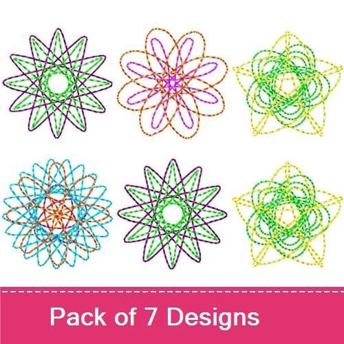 Colorful Geometric Patterns Embroidery Designs Bundle – Star Design 1, Floral Star Design 1, Geometric Flower Design 1 & More (7 Designs)