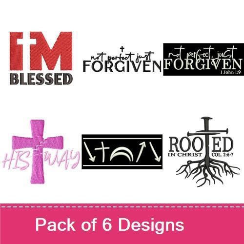 Faith and Forgiveness Embroidery Designs Bundle – Not Perfect Just Forgiven, Blessed, His Way Cross & More (6 Designs)