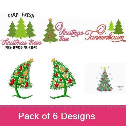 Christmas Tree Embroidery Designs Bundle – Decorated Tree, Farm Fresh Trees, O Christmas Tree & More (6 Designs)