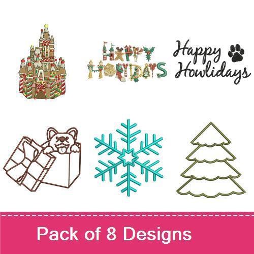 Christmas Castle & Holiday Text Embroidery Bundle – Festive Designs (8 Designs)
