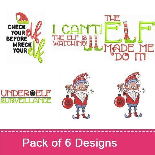 Funny Elf Sayings Embroidery Designs Bundle – Check Your Elf Before Wreck Your Elf, The Elf Made Me Do It! & More (6 Designs)