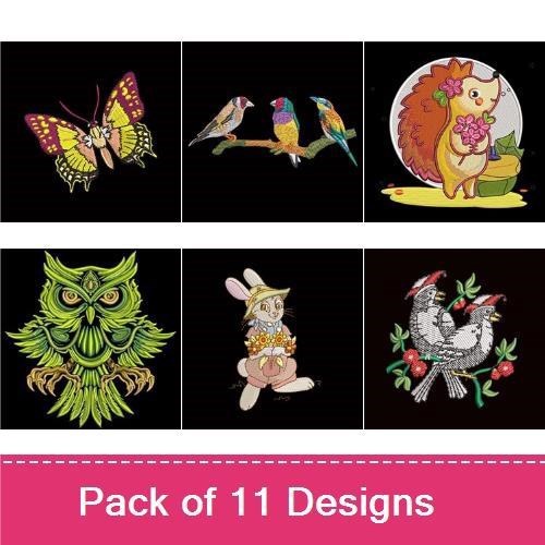 Butterfly & Animal Embroidery Bundle – Birds, Hedgehog & More (11 Designs)