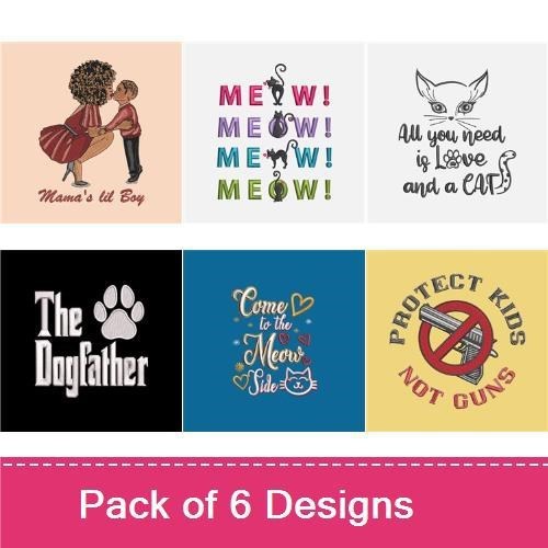 Cat & Dog Themed Embroidery Bundle – Fun Phrases (6 Designs)