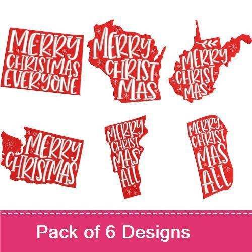 Christmas State Greetings Embroidery Designs Bundle – Merry Christmas Everyone, Merry Christmas West Virginia, & More (6 Designs)