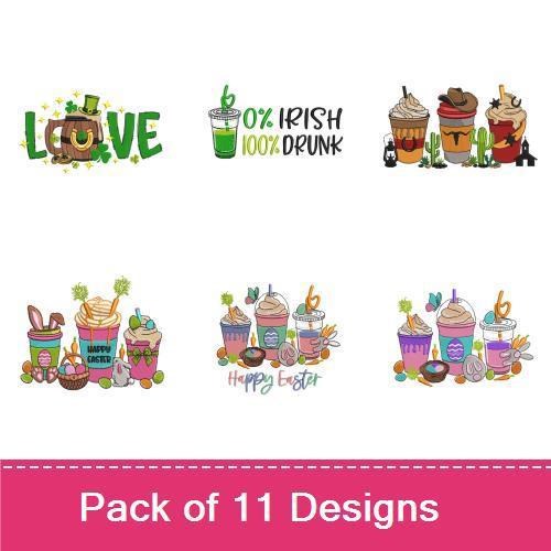 St. Patrick's Day Coffee Humor Embroidery Designs Bundle – Coffee Cups, Irish Coffee Humor, & More (11 Designs)