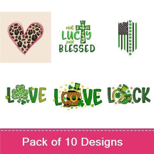 Lucky Shamrock & Love Embroidery Designs Bundle – Lucky Lock, Hello Lucky, Blessed Cross & More (10 Designs)