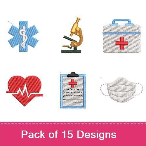 Medical Symbols Embroidery Designs Bundle – Caduceus Symbol, Microscope, Medical Kit & More (15 Designs)