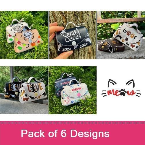 Dog & Cat Themed Purse Embroidery Bundle – Fun Designs (6 Designs)