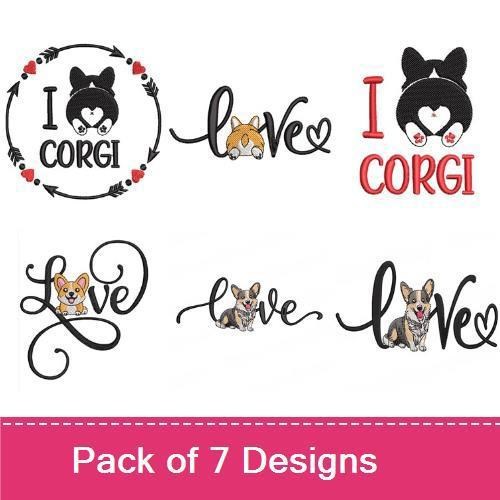 Corgi Embroidery Bundle – Love and Heart Designs (7 Designs)