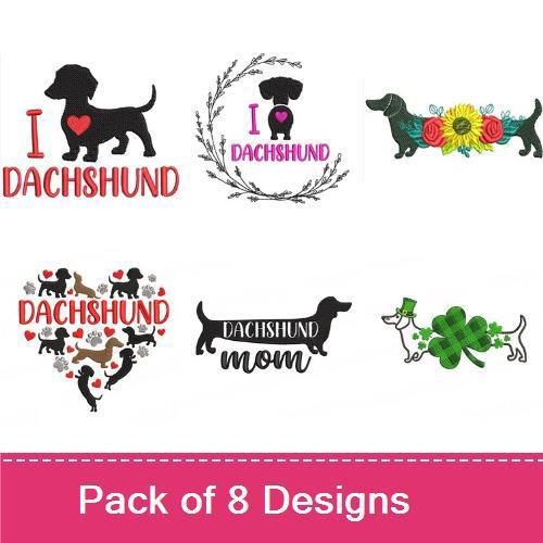 Dachshund Dog Embroidery Designs Bundle – Dachshund Mom, Dachshund Lover & More (8 Designs)