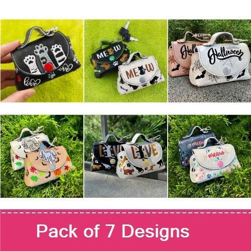ITH Cat & Halloween Mini Bag Embroidery Designs Bundle – Cat Paw Bag, Halloween 'Boo' Bag, & More (7 Designs)