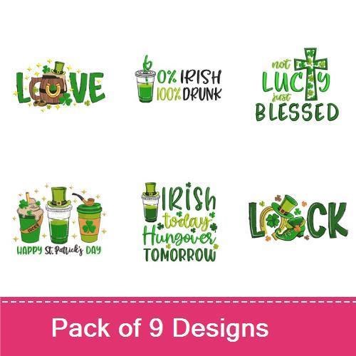 St. Patrick's Day Embroidery Designs Bundle – Happy St. Patrick's Day, Irish Today, Lucky Blessed & More (9 Designs)