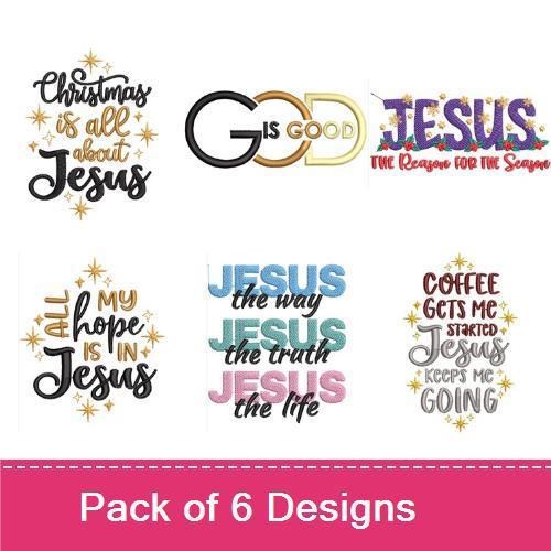 Faith and Inspiration Quotes Embroidery Designs Bundle – Christmas is all about Jesus, God is Good, J.E.S.U.S. The Reason for the Season & More (6 Designs)