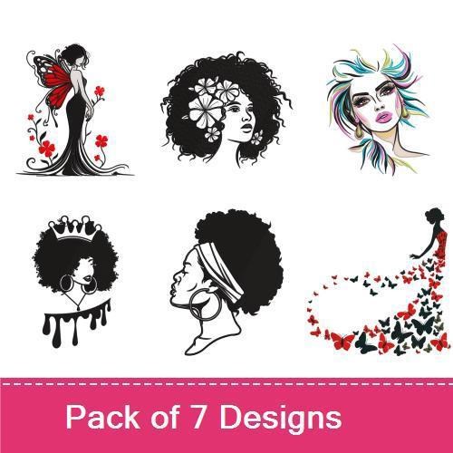 Elegant Women & Butterflies Embroidery Designs Bundle – Woman with Butterfly and Flowers, Elegant Woman in Dress & More (7 Designs)