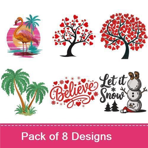 Seasonal Nature & Holiday Embroidery Designs Bundle – Flamingo, Snowman, Christmas Tree & More (8 Designs)
