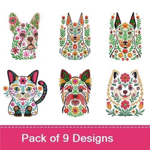 French Bulldog & Terrier Embroidery Bundle – Floral Animal Designs (9 Designs)