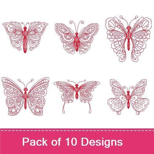 Redwork Butterfly Embroidery Designs Bundle – Elegant Butterfly 1, Elegant Butterfly 2, Elegant Butterfly 3 & More (10 Designs)