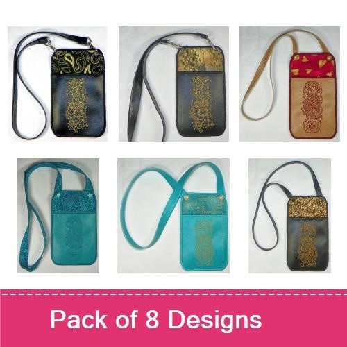 ITH Elegant Paisley Crossbody Bag Embroidery Designs Bundle – Teal Paisley Case, Gold Paisley Design, Multi-colored Phone Case & More (8 Designs)