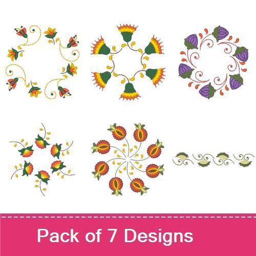 Floral Embroidery Bundle – Floral Vine with Tulips, Colorful Flower Swirl, Bouquet of Flowers & More (7 Designs)