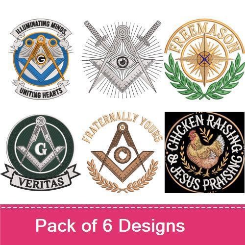 Masonic Symbols Embroidery Designs Bundle – Compass & Square Logo, Freemason Emblem, Veritas Emblem & More (6 Designs)