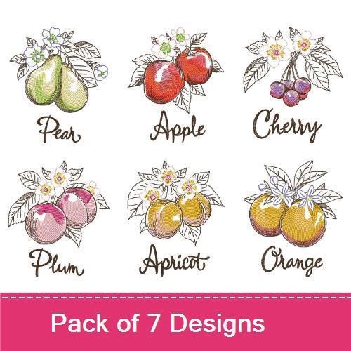 Fruit Embroidery Bundle – Peach, Pear, Apple & More (7 Designs)