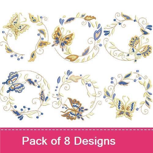 Butterfly Wreaths Embroidery Designs Bundle – Elegant Butterfly Wreath, Floral Butterfly Wreath, & More (8 Designs)
