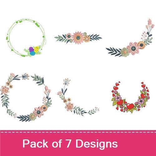Floral & Heart Embroidery Designs Bundle – Floral Wreath, Heart with Flowers, Flower Circle & More (7 Designs)