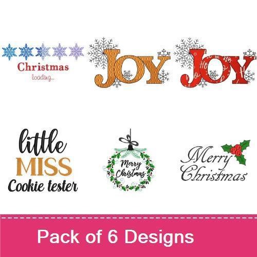 Christmas Joy Embroidery Bundle – Joy with Snowflakes, Little Miss Cookie Tester, Merry Christmas & More (6 Designs)