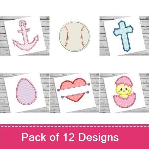 Applique Easter Embroidery Designs Bundle – Polka Dot Cloud, Easter Egg, Anchor & More (12 Designs)