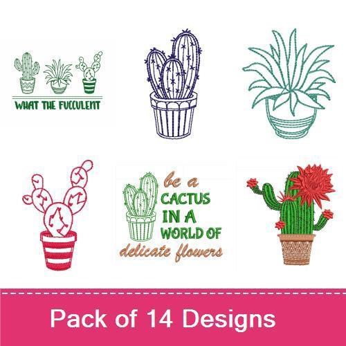 Cactus & Succulent Embroidery Designs Bundle – Cactus in Pot, Don’t Be a Prick, Tall Cactus & More (14 Designs)