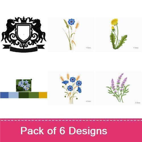 Wildflower Garden Embroidery Designs Bundle – Blue Cornflower, Dandelion, Wildflower Bouquet & More (6 Designs)