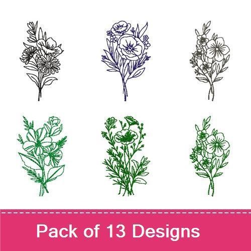 Floral Embroidery Bundle – Red Tulip, Tulip Bouquet, Wildflower Arrangement & More (13 Designs)
